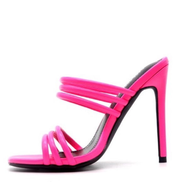 Neon Pink Strappy Stiletto - Picture 2 of 4